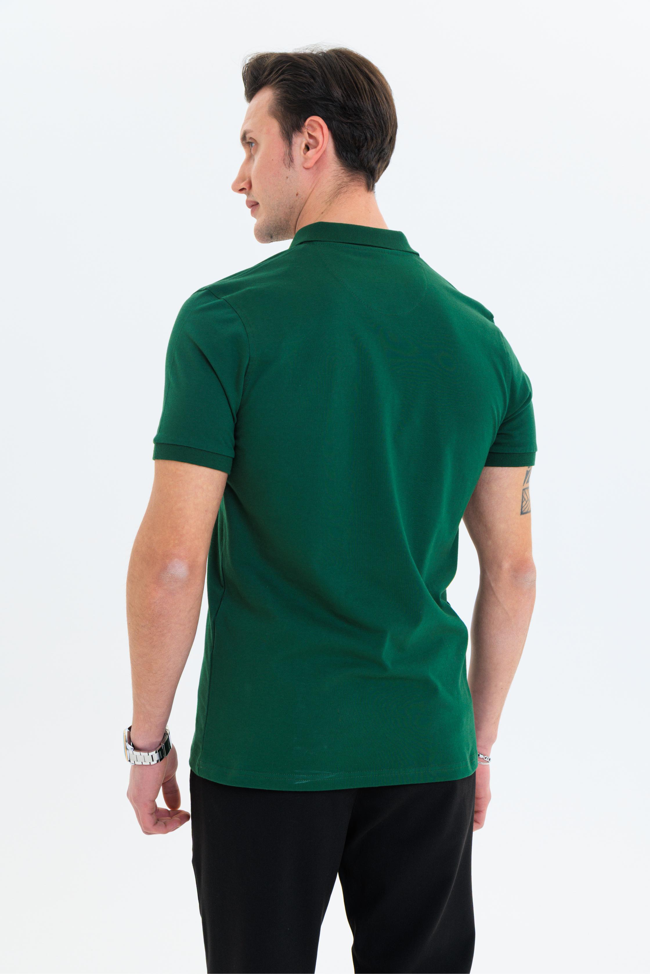 GEWER Özel Dikim Polo Yaka Erkek T-Shirt Pamuklu Yeşil - Slim Fit & Pike Dokuma