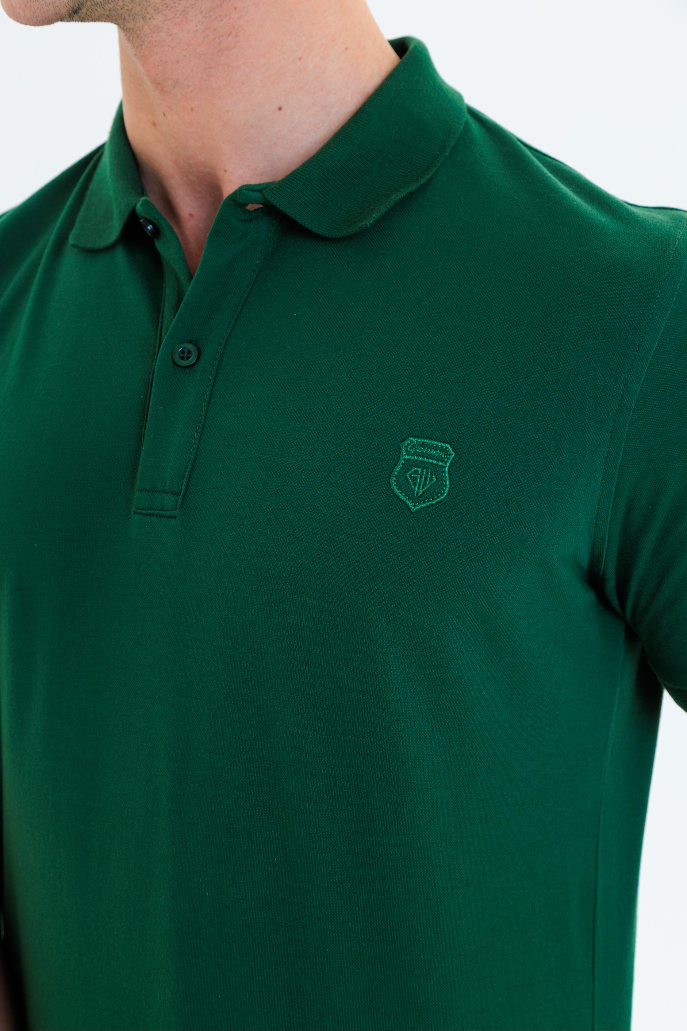 GEWER Özel Dikim Polo Yaka Erkek T-Shirt Pamuklu Yeşil - Slim Fit & Pike Dokuma