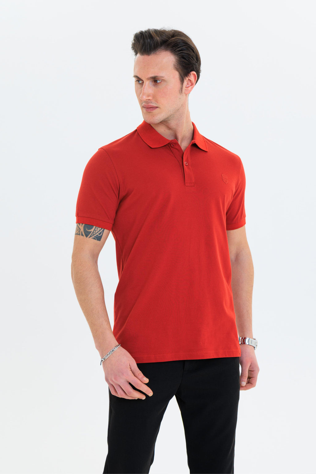 GEWER Özel Dikim Polo Yaka Erkek T-Shirt Pamuklu Kiremit - Slim Fit & Pike Dokuma