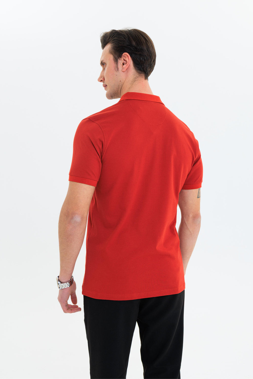 GEWER Özel Dikim Polo Yaka Erkek T-Shirt Pamuklu Kiremit - Slim Fit & Pike Dokuma