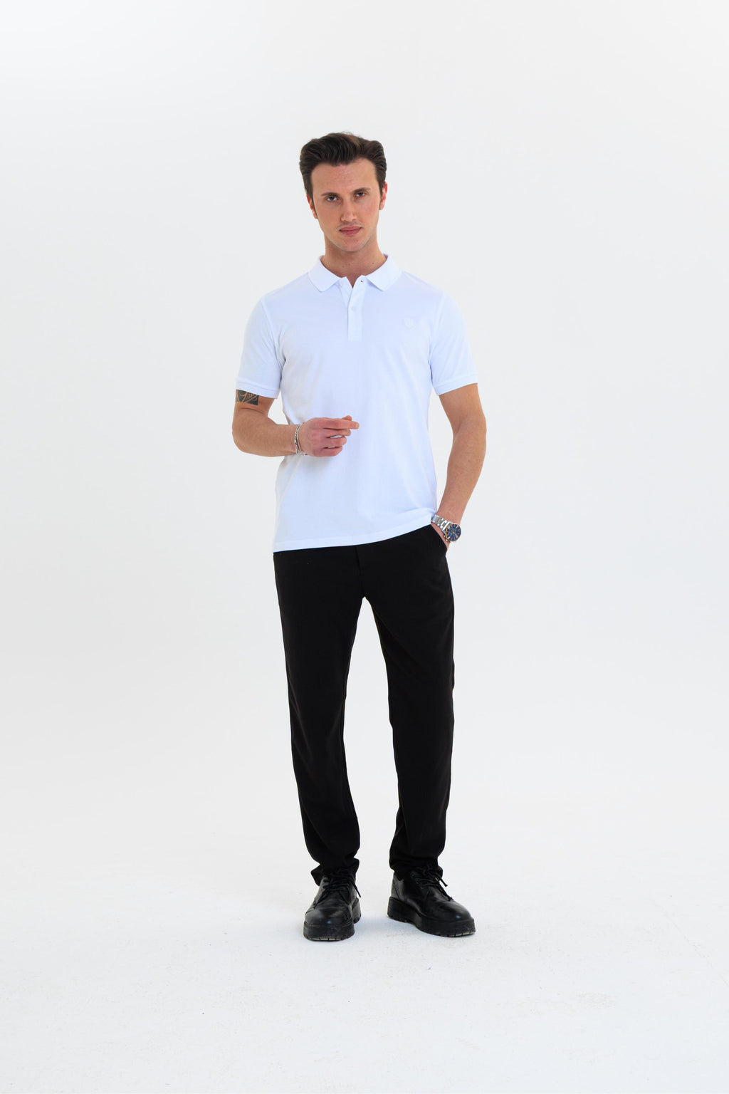 GEWER Özel Dikim Polo Yaka Erkek T-Shirt Pamuklu Beyaz - Slim Fit & Pike Dokuma