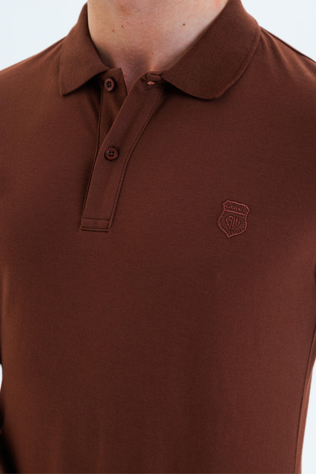 GEWER Özel Dikim Polo Yaka Erkek T-Shirt Pamuklu Kahverengi - Slim Fit & Pike Dokuma