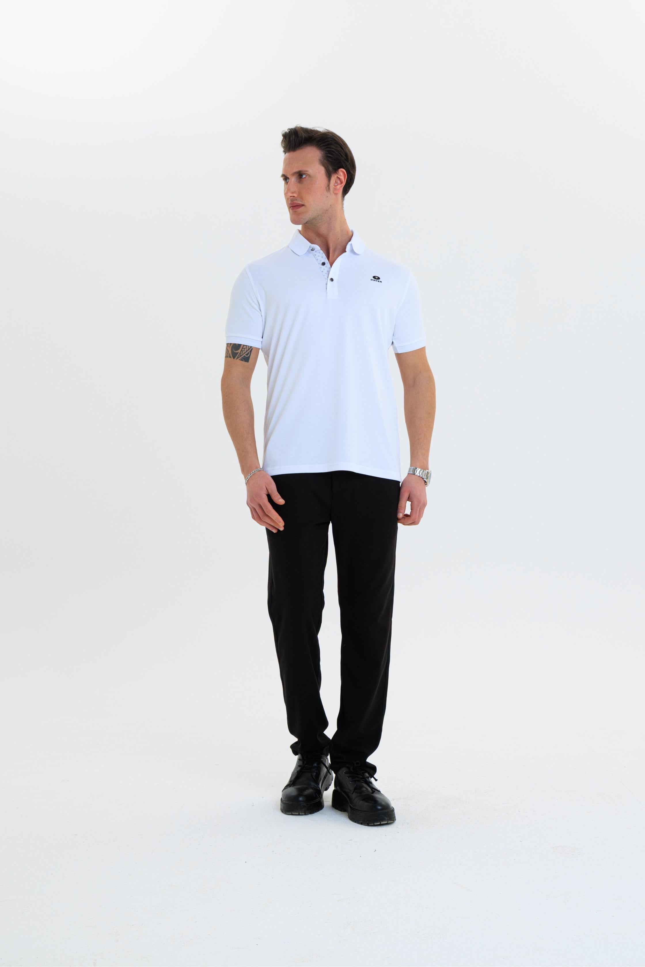 GEWER  Polo Yaka Erkek T-Shirt Beyaz - Slim Fit & Merserize Dokuma
