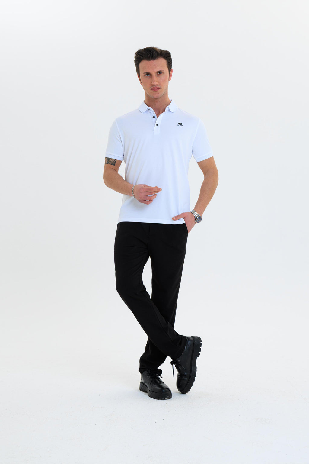 GEWER  Polo Yaka Erkek T-Shirt Beyaz - Slim Fit & Merserize Dokuma