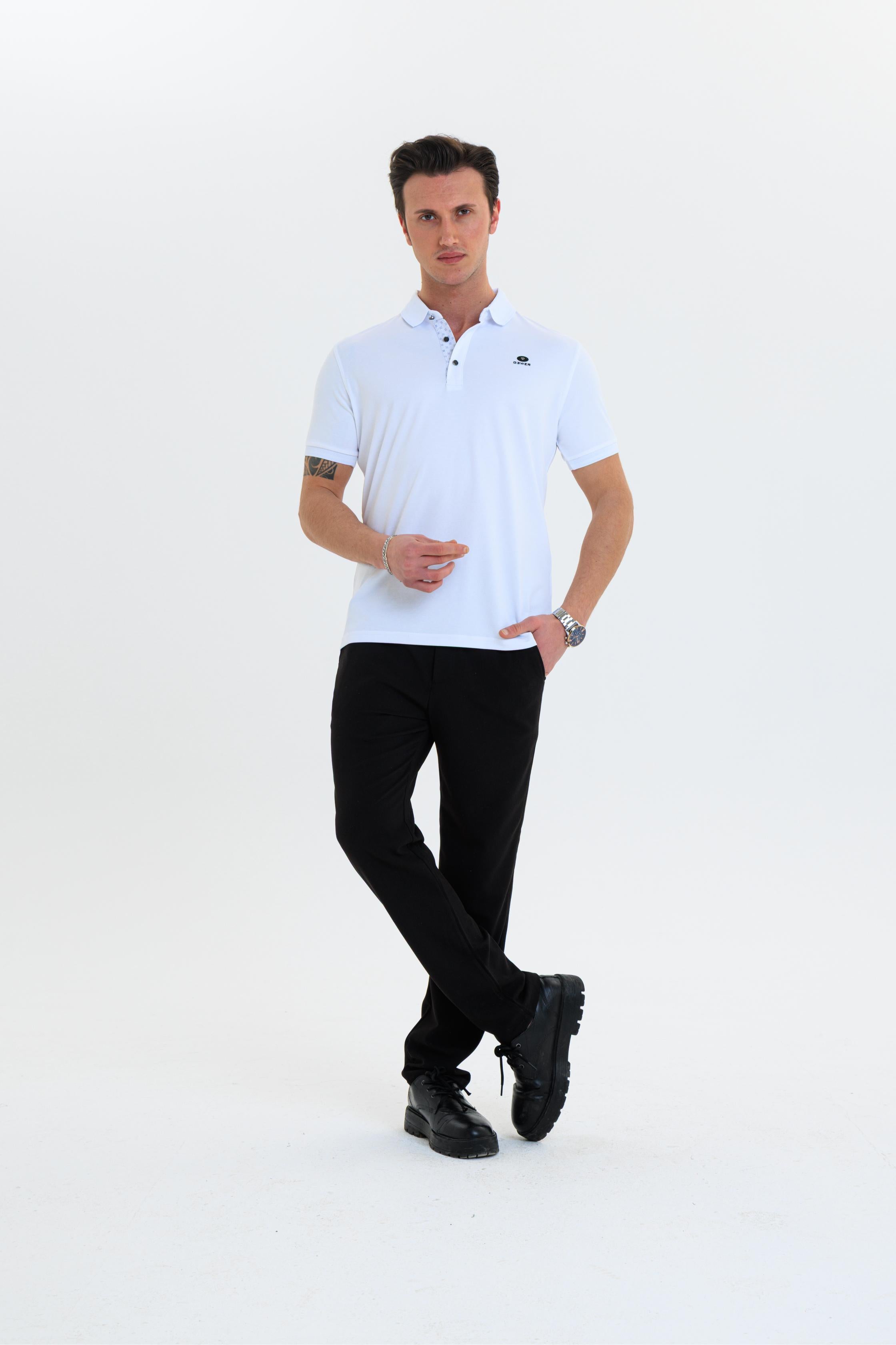 GEWER  Polo Yaka Erkek T-Shirt Beyaz - Slim Fit & Merserize Dokuma