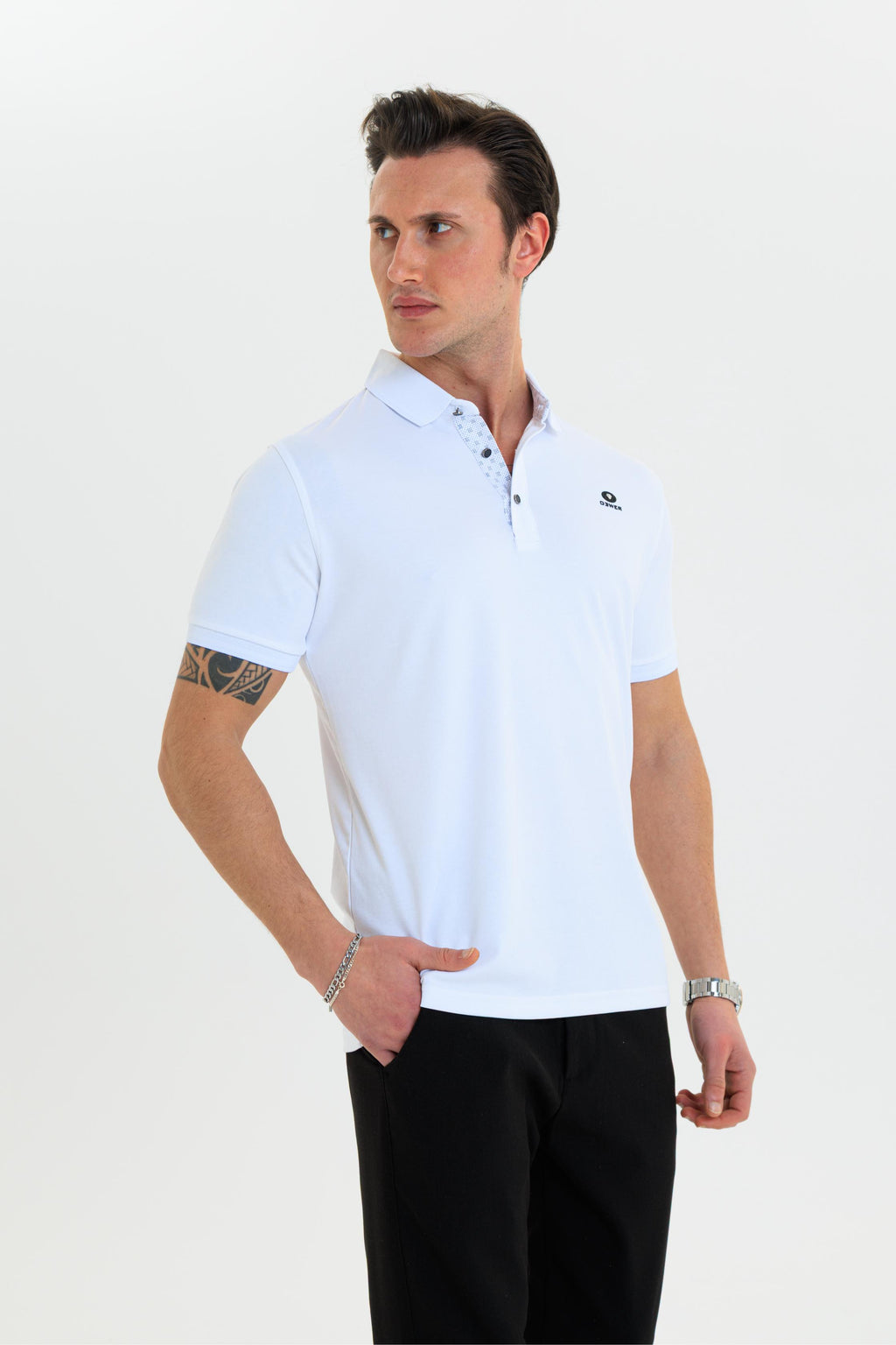 GEWER  Polo Yaka Erkek T-Shirt Beyaz - Slim Fit & Merserize Dokuma