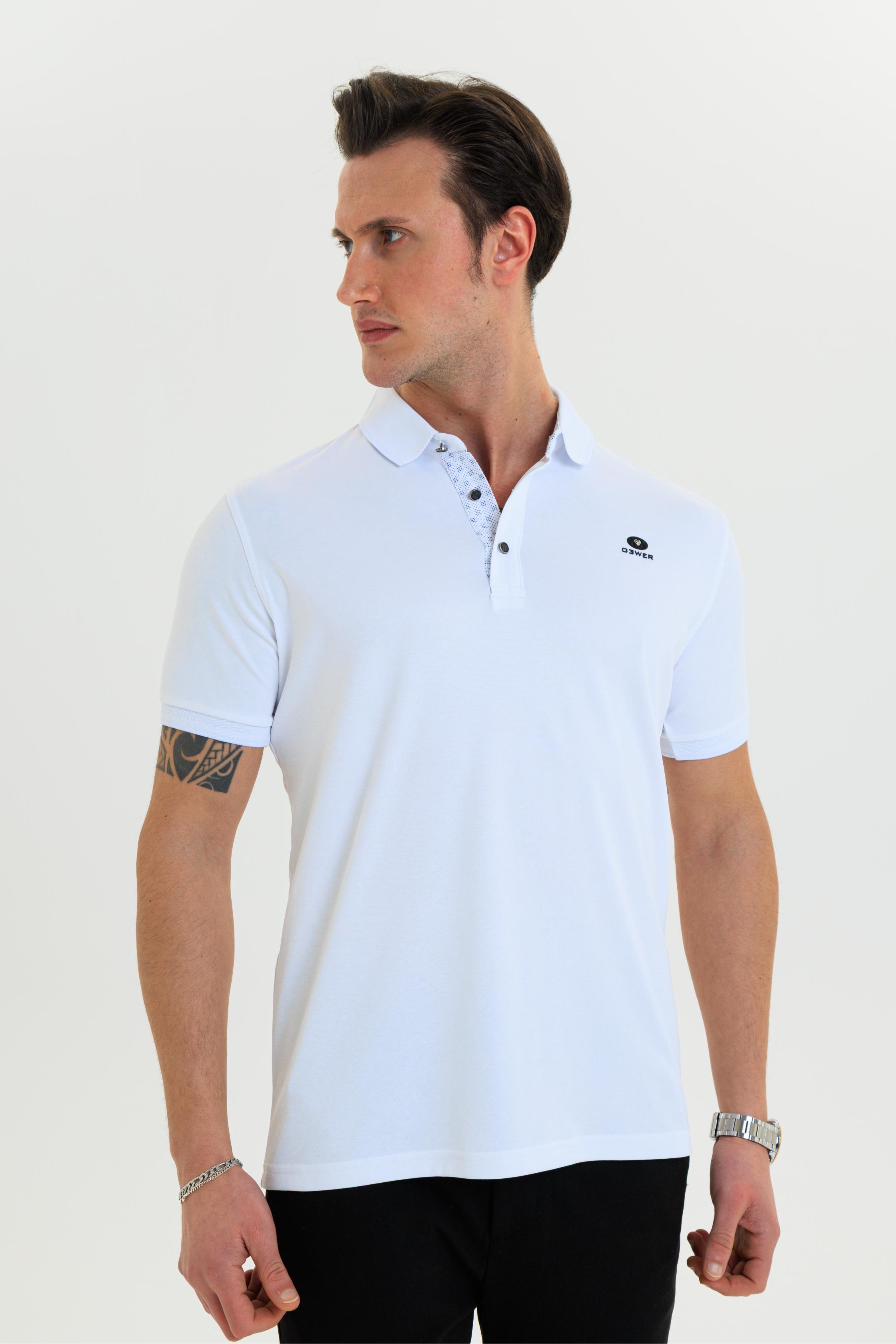 GEWER  Polo Yaka Erkek T-Shirt Beyaz - Slim Fit & Merserize Dokuma