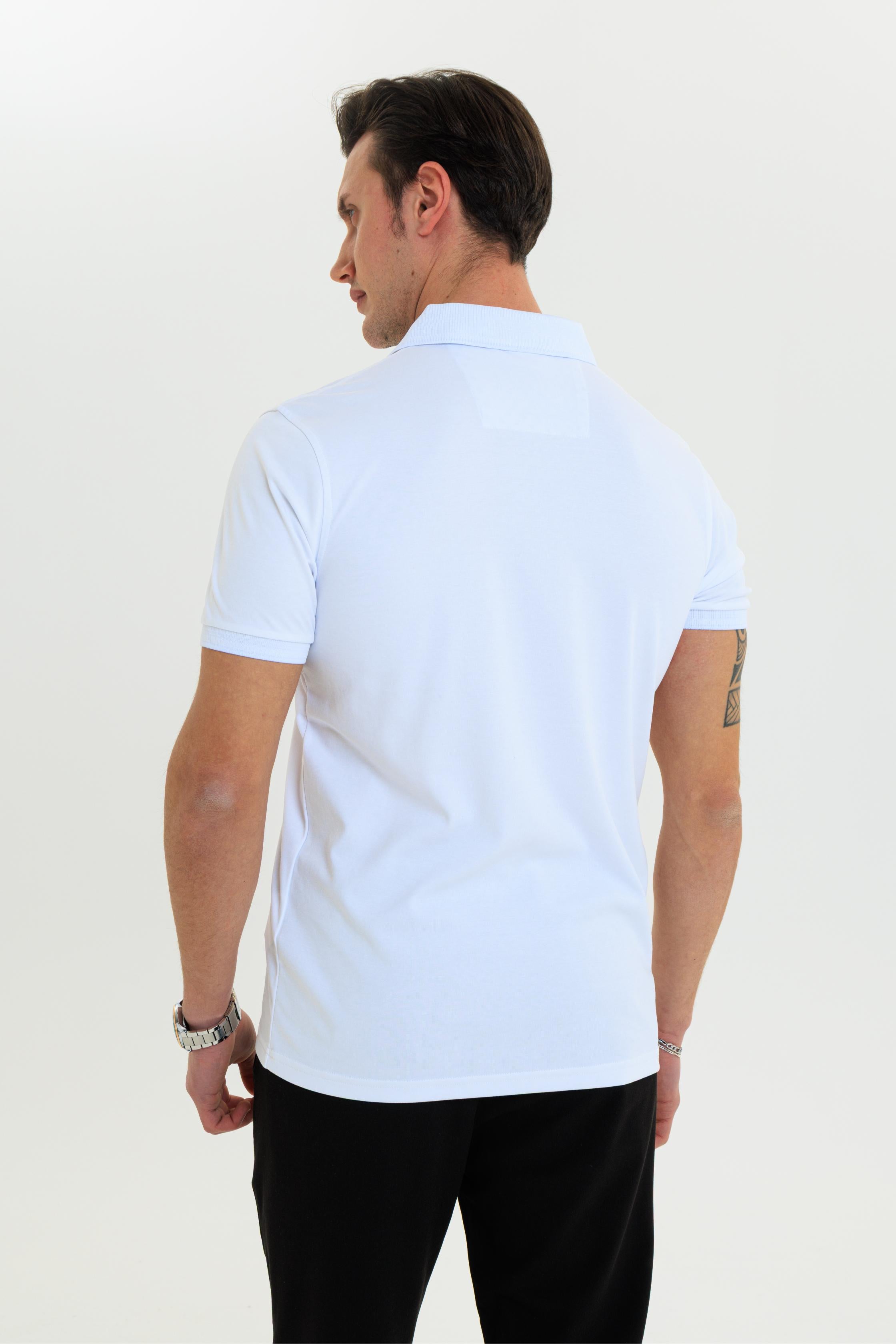 GEWER  Polo Yaka Erkek T-Shirt Beyaz - Slim Fit & Merserize Dokuma