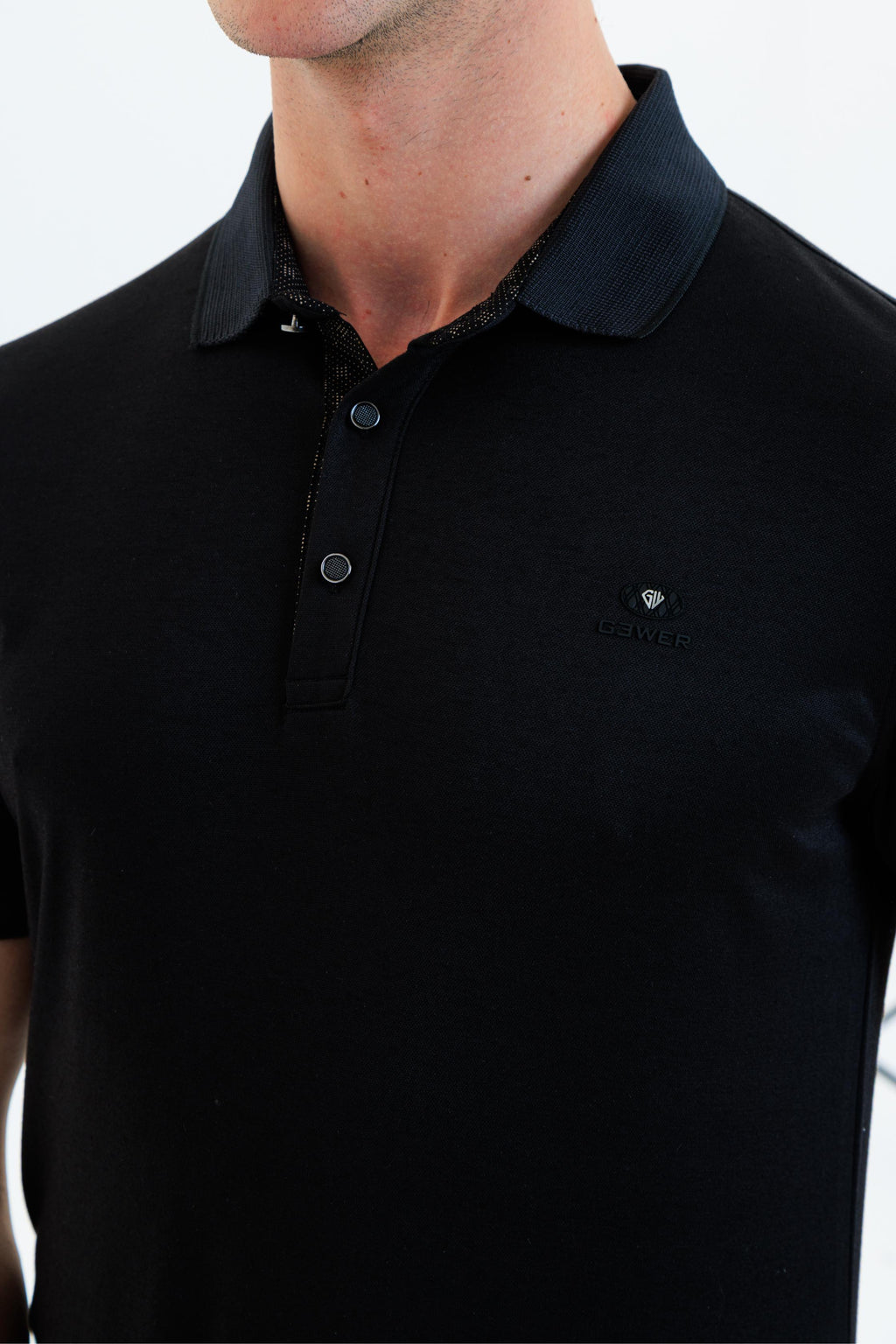 GEWER  Polo Yaka Erkek T-Shirt Siyah- Slim Fit & Merserize Dokuma