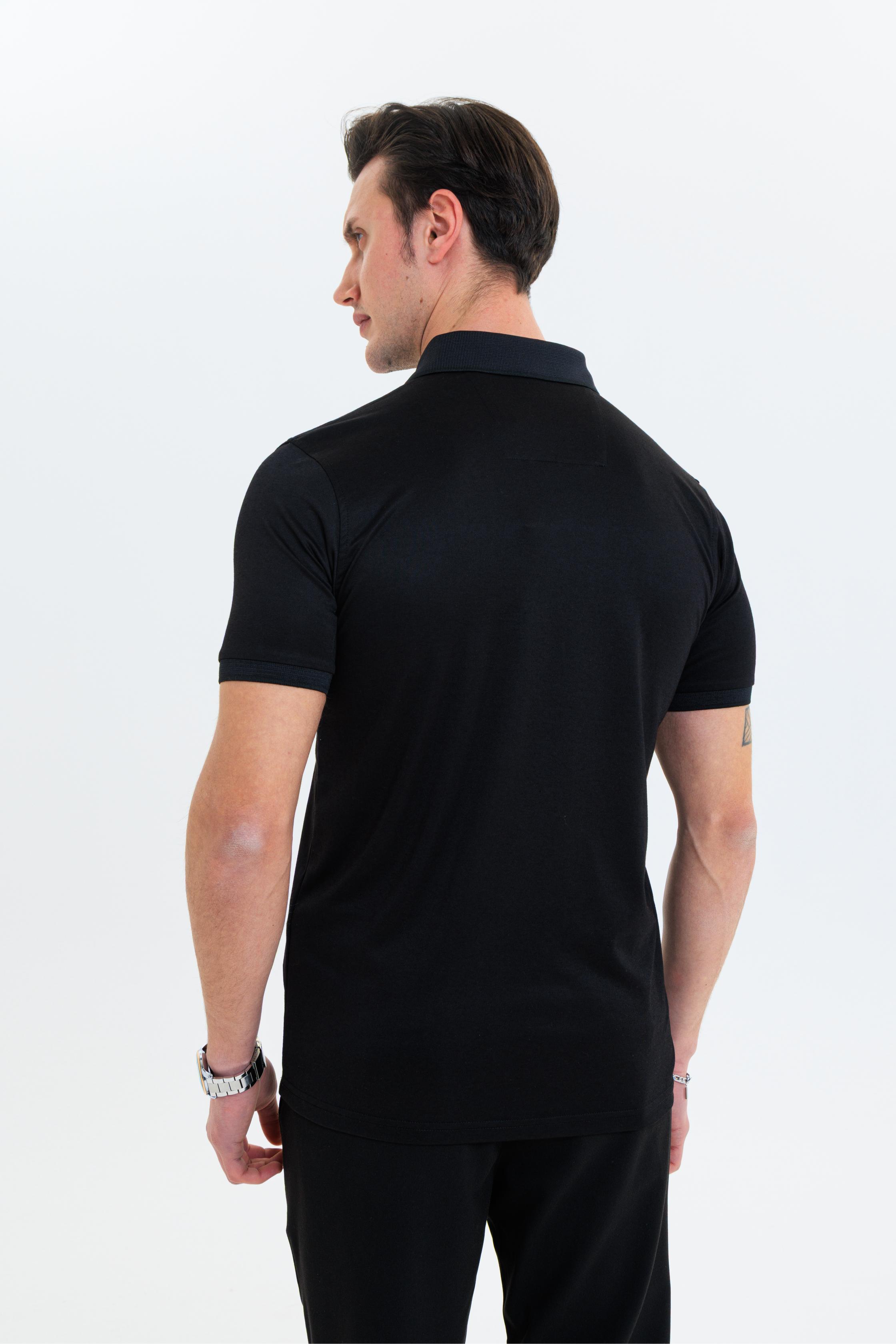 GEWER  Polo Yaka Erkek T-Shirt Siyah- Slim Fit & Merserize Dokuma