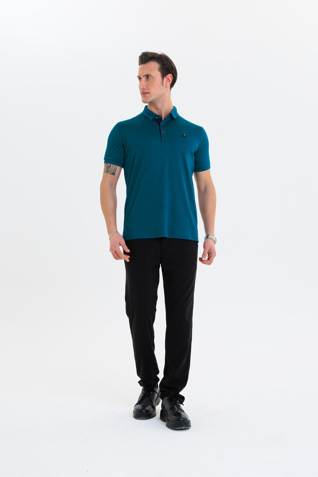 GEWER  Polo Yaka Erkek T-Shirt Petrol - Slim Fit & Merserize Dokuma