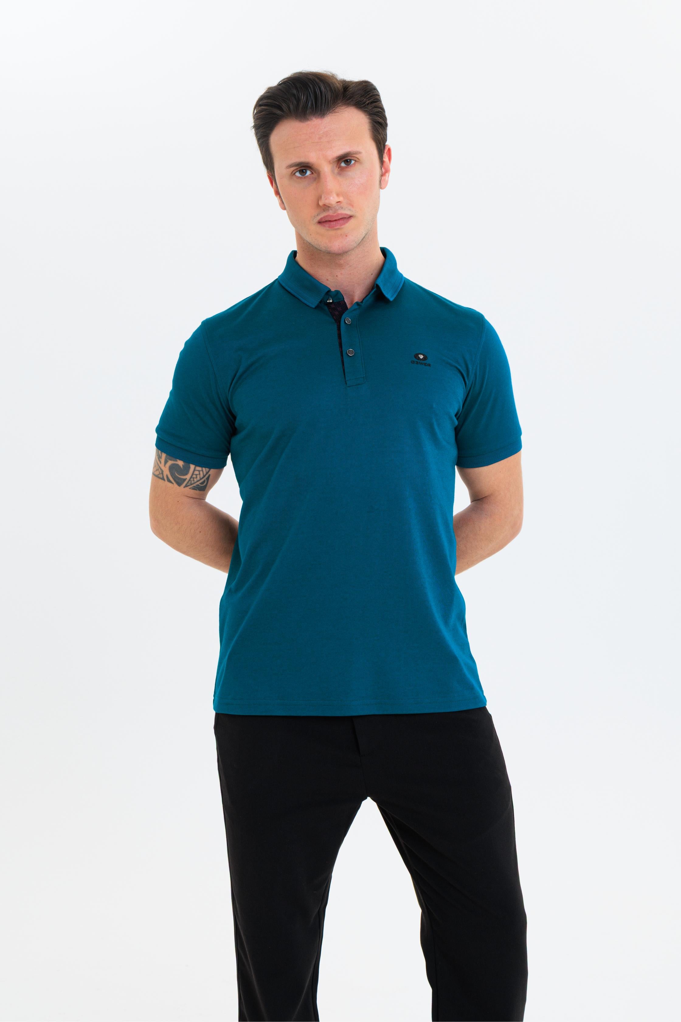 GEWER  Polo Yaka Erkek T-Shirt Petrol - Slim Fit & Merserize Dokuma