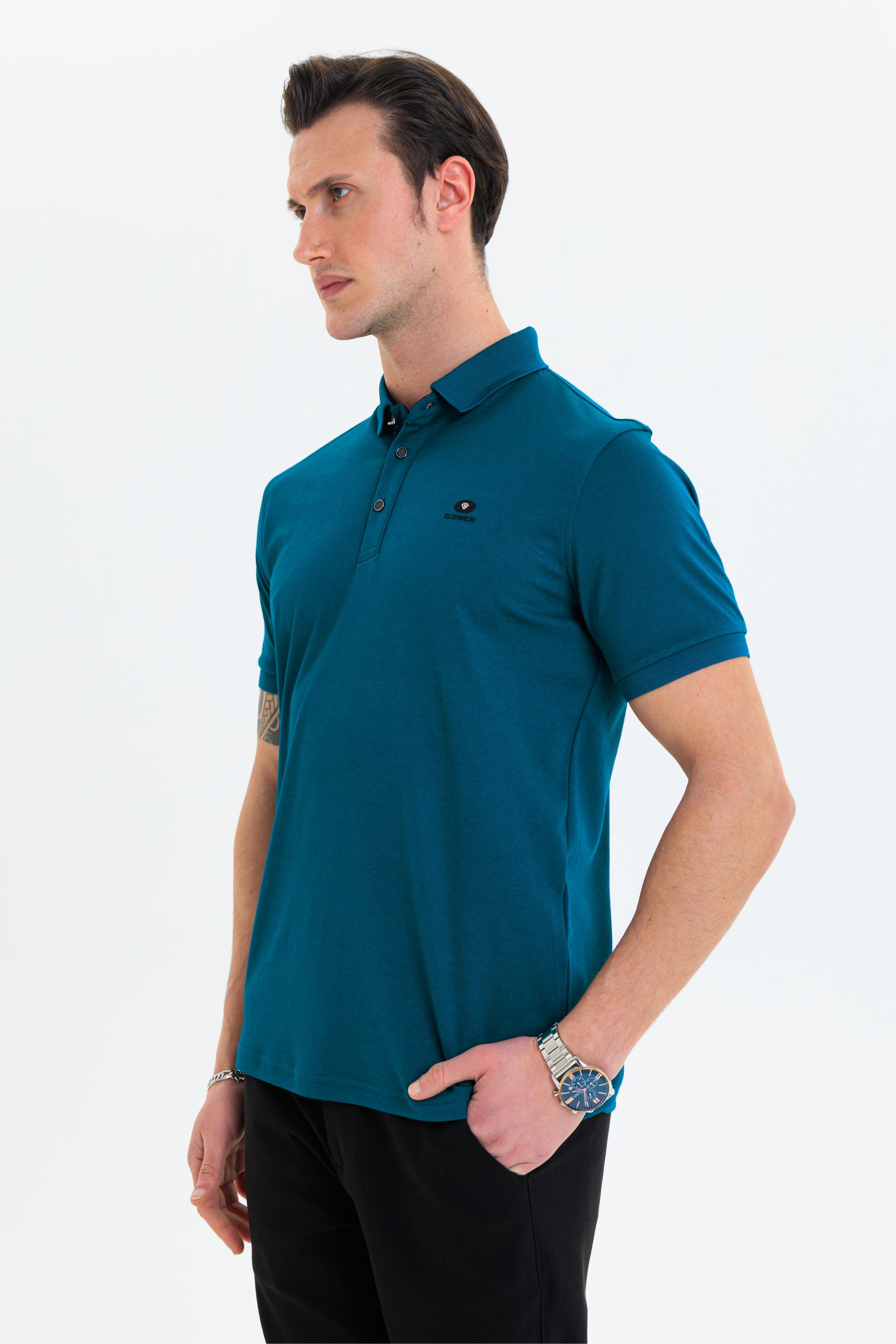 GEWER  Polo Yaka Erkek T-Shirt Petrol - Slim Fit & Merserize Dokuma