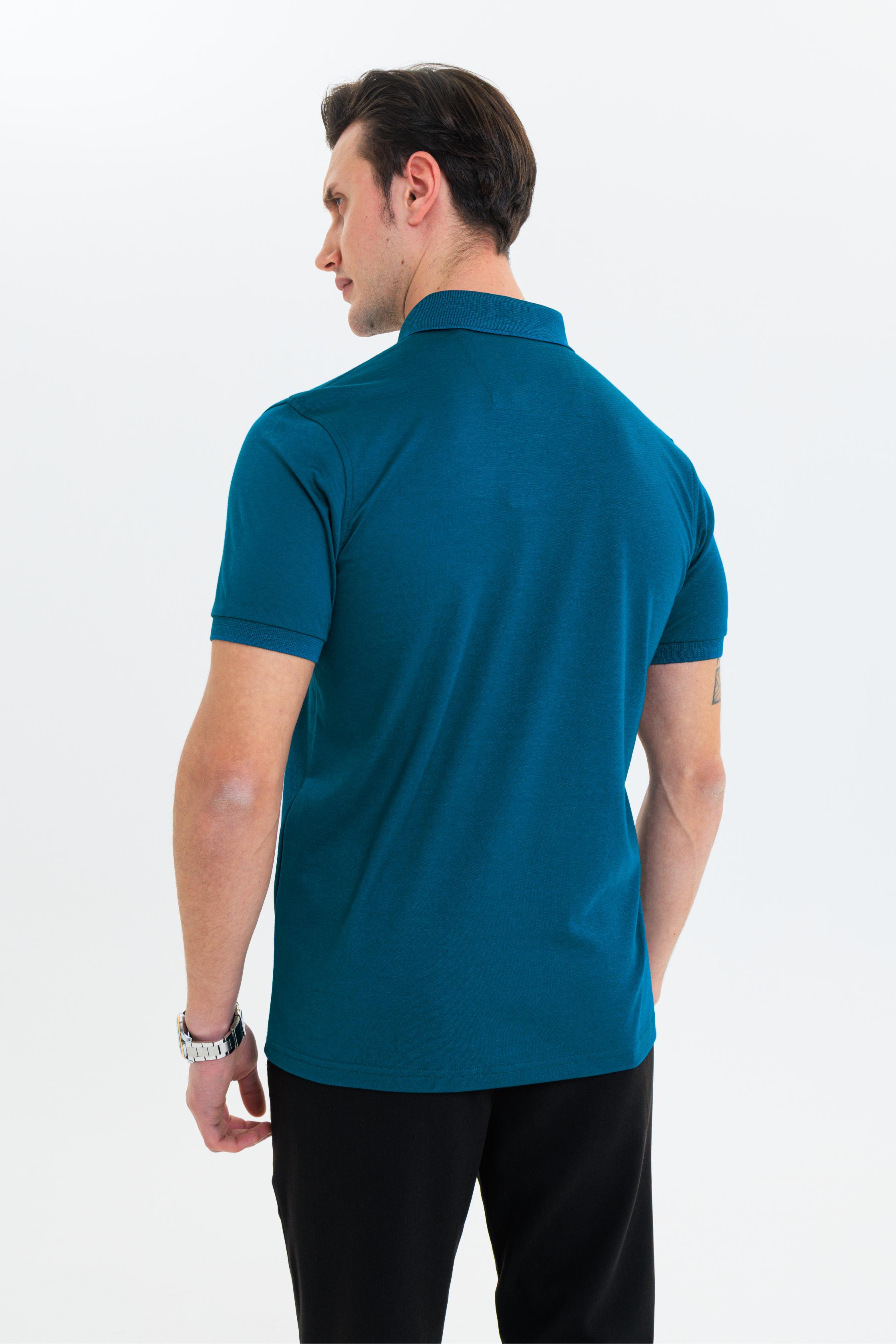 GEWER  Polo Yaka Erkek T-Shirt Petrol - Slim Fit & Merserize Dokuma