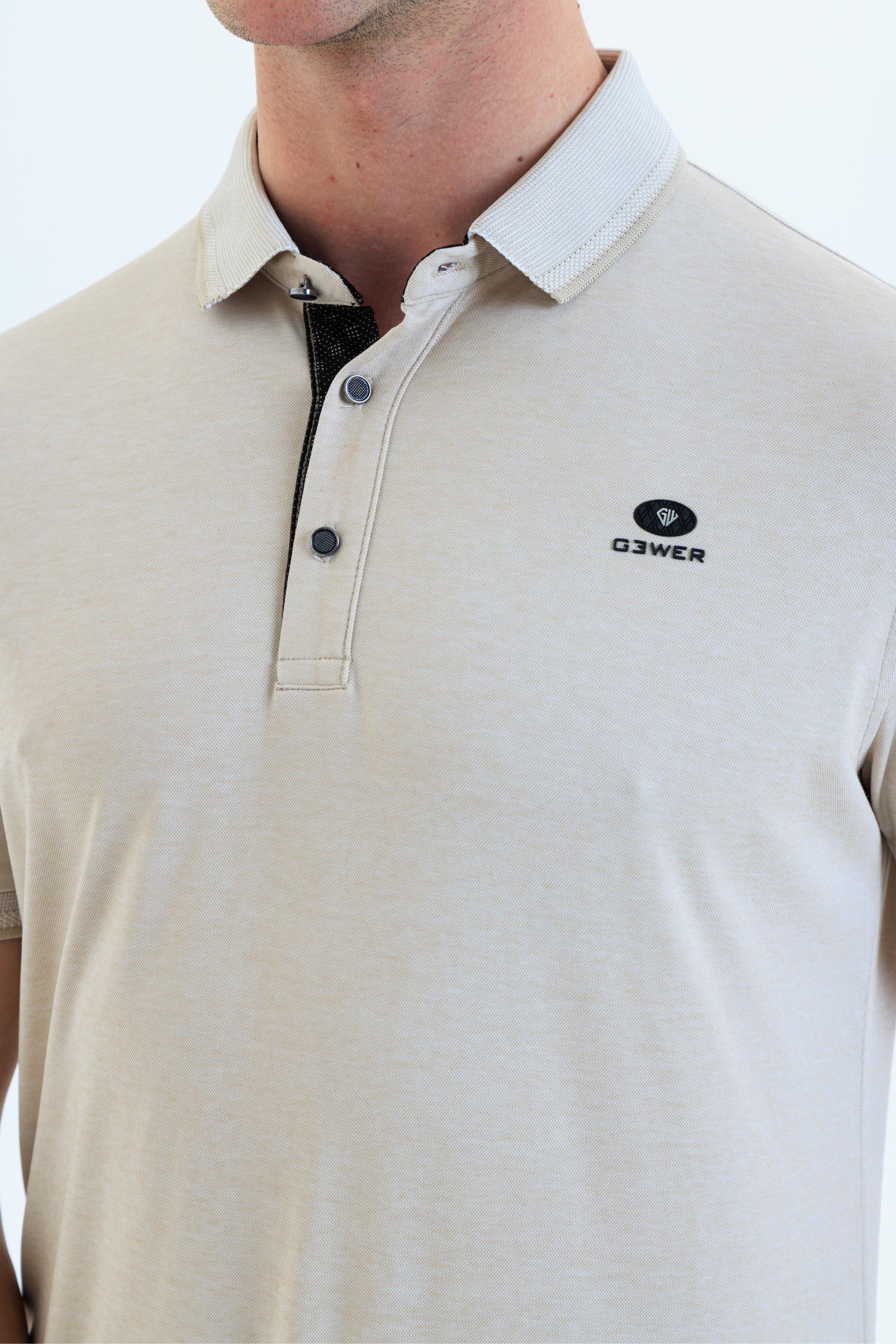 GEWER  Polo Yaka Erkek T-Shirt Bej- Slim Fit & Merserize Dokuma