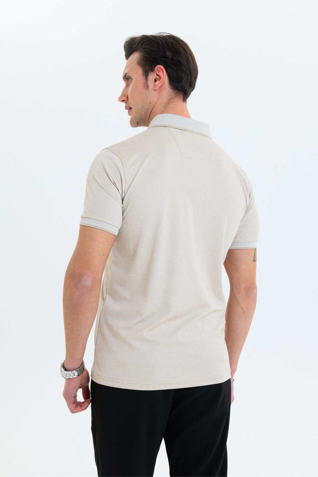 GEWER  Polo Yaka Erkek T-Shirt Bej- Slim Fit & Merserize Dokuma