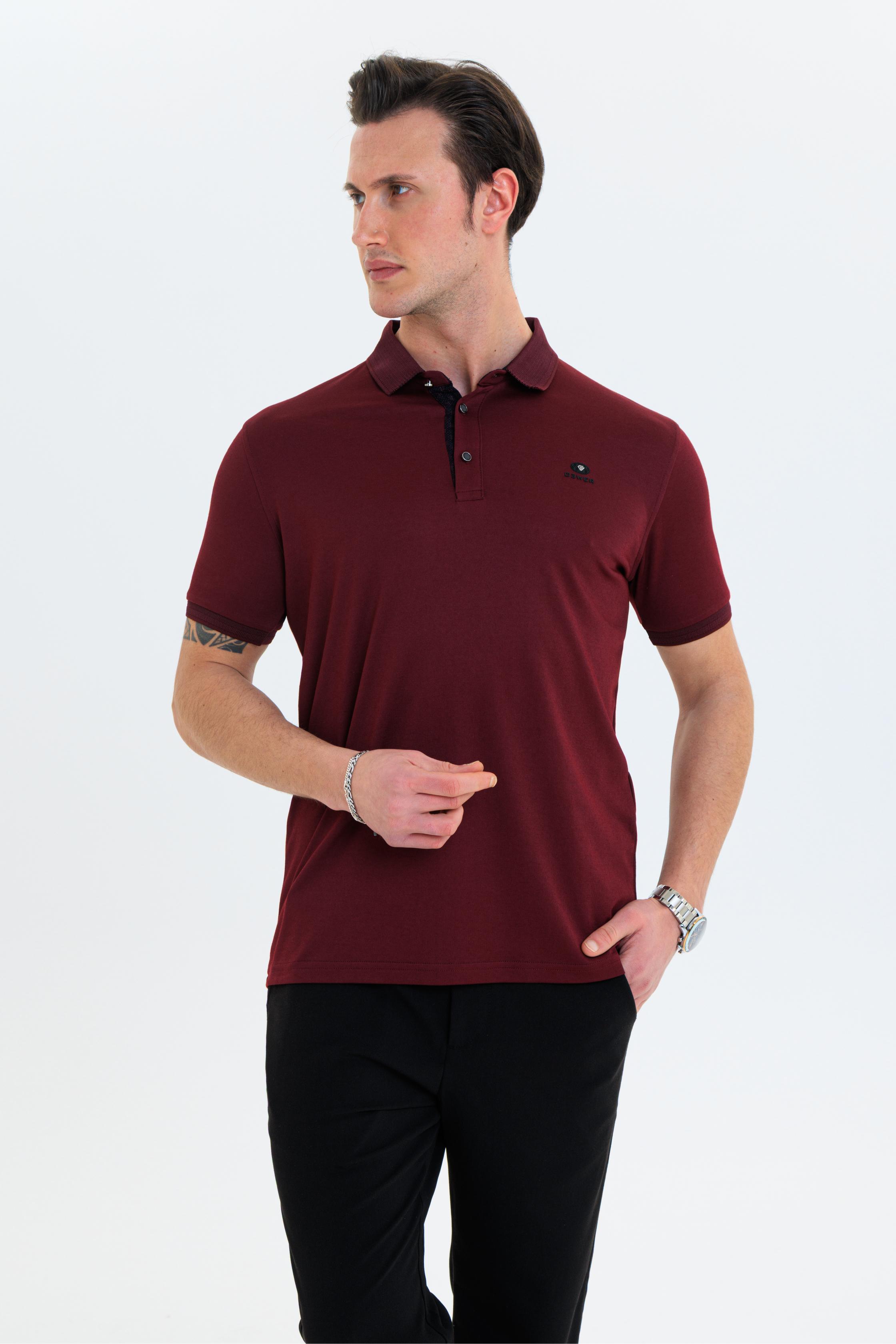 GEWER  Polo Yaka Erkek T-Shirt Bordo - Slim Fit & Merserize Dokuma
