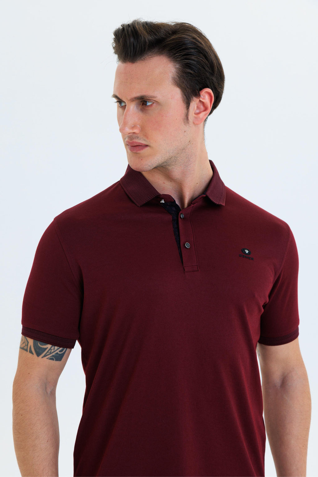 GEWER  Polo Yaka Erkek T-Shirt Bordo - Slim Fit & Merserize Dokuma