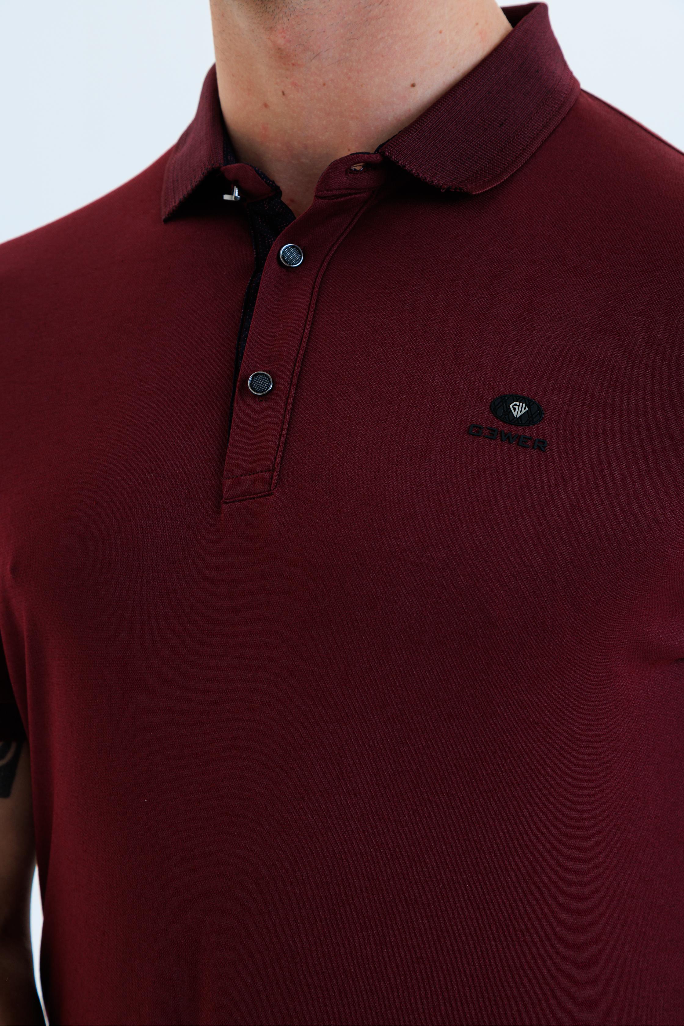 GEWER  Polo Yaka Erkek T-Shirt Bordo - Slim Fit & Merserize Dokuma