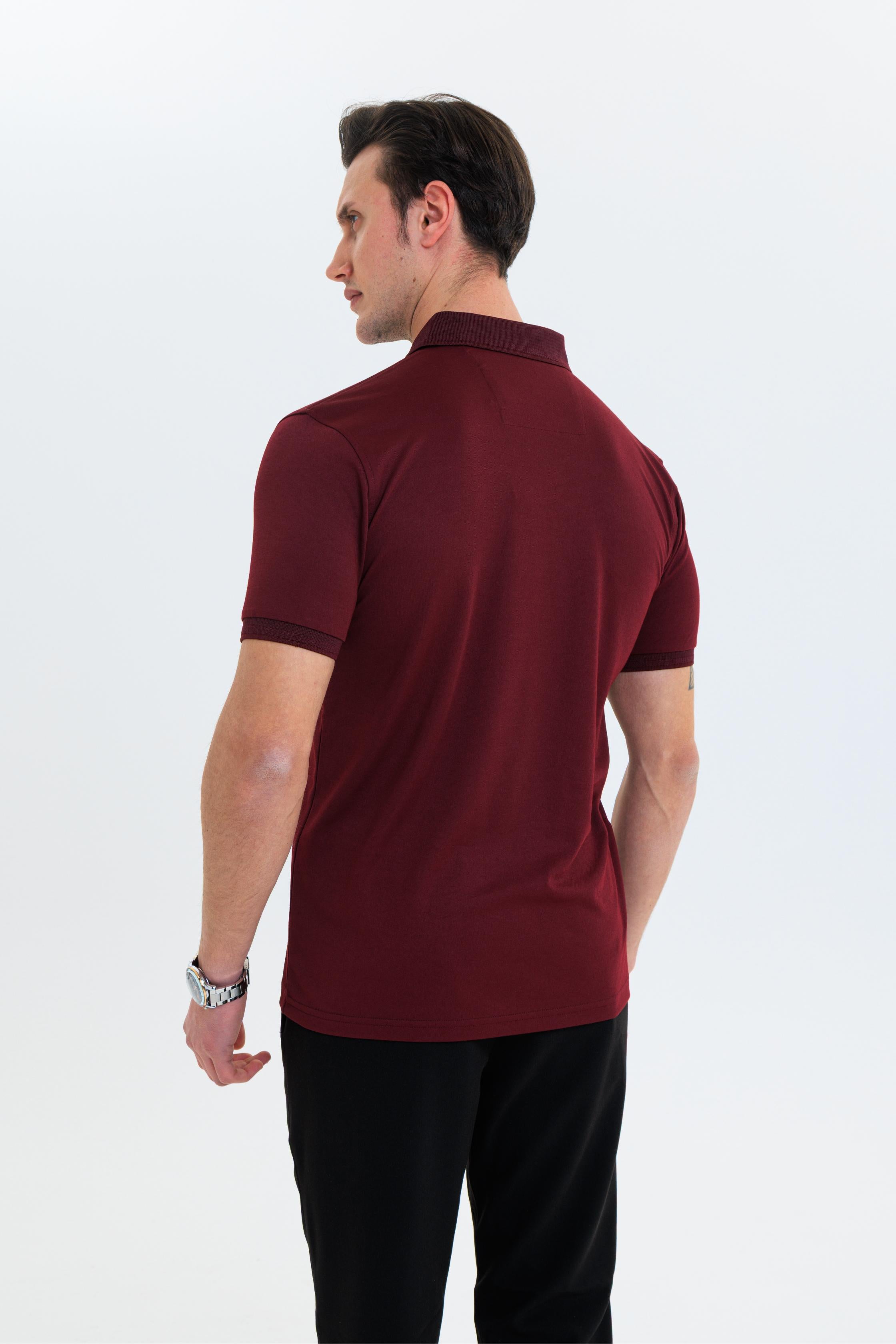 GEWER  Polo Yaka Erkek T-Shirt Bordo - Slim Fit & Merserize Dokuma