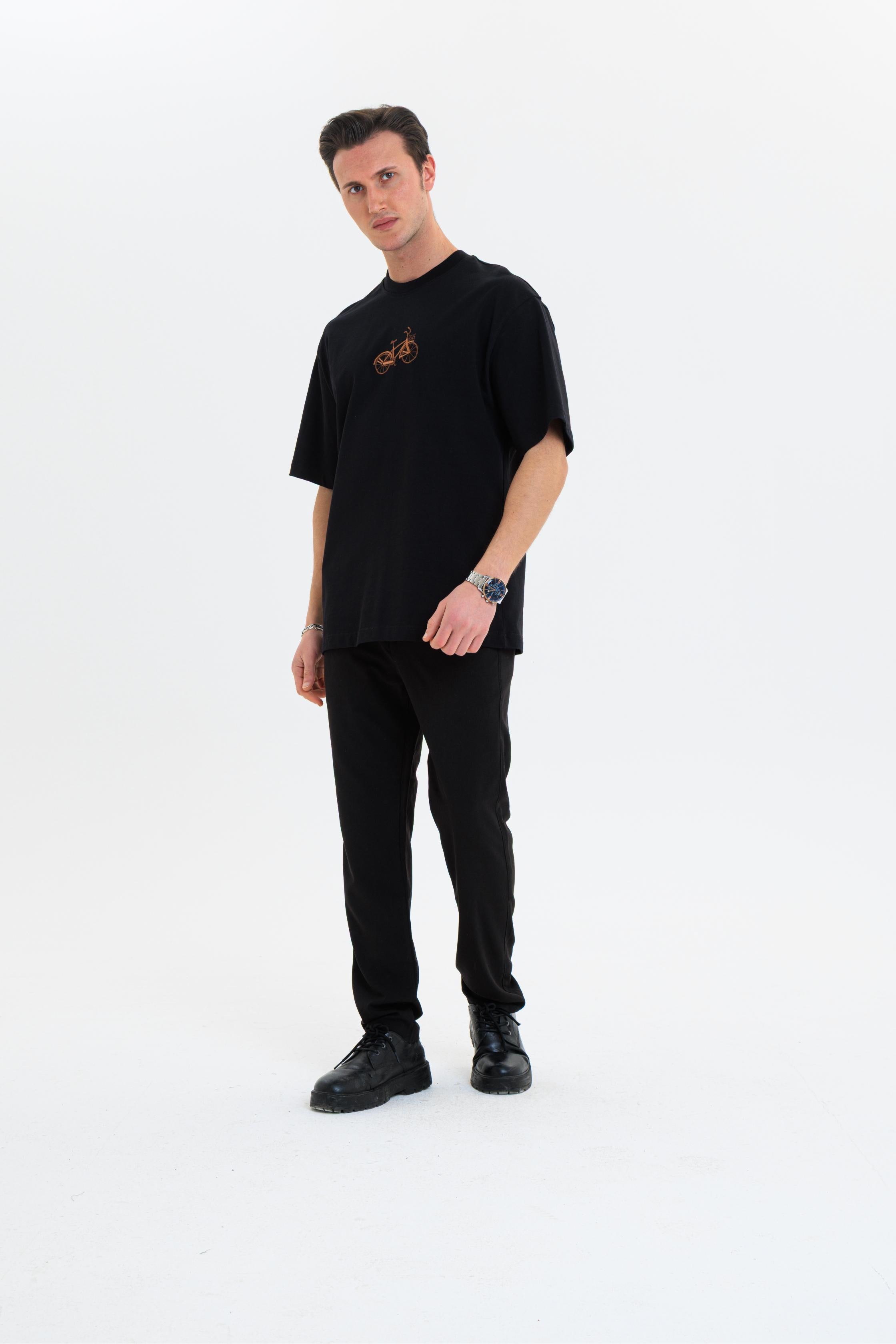 GEWER Erkek Basic T-Shirt Siyah - Bisiklet Yaka & Kısa Kollu Regular Kalıp