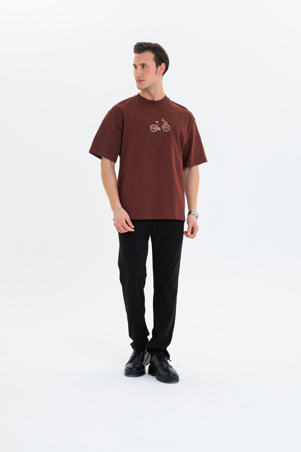 GEWER Erkek Basic T-Shirt Kahverengi - Bisiklet Yaka & Kısa Kollu Regular Kalıp
