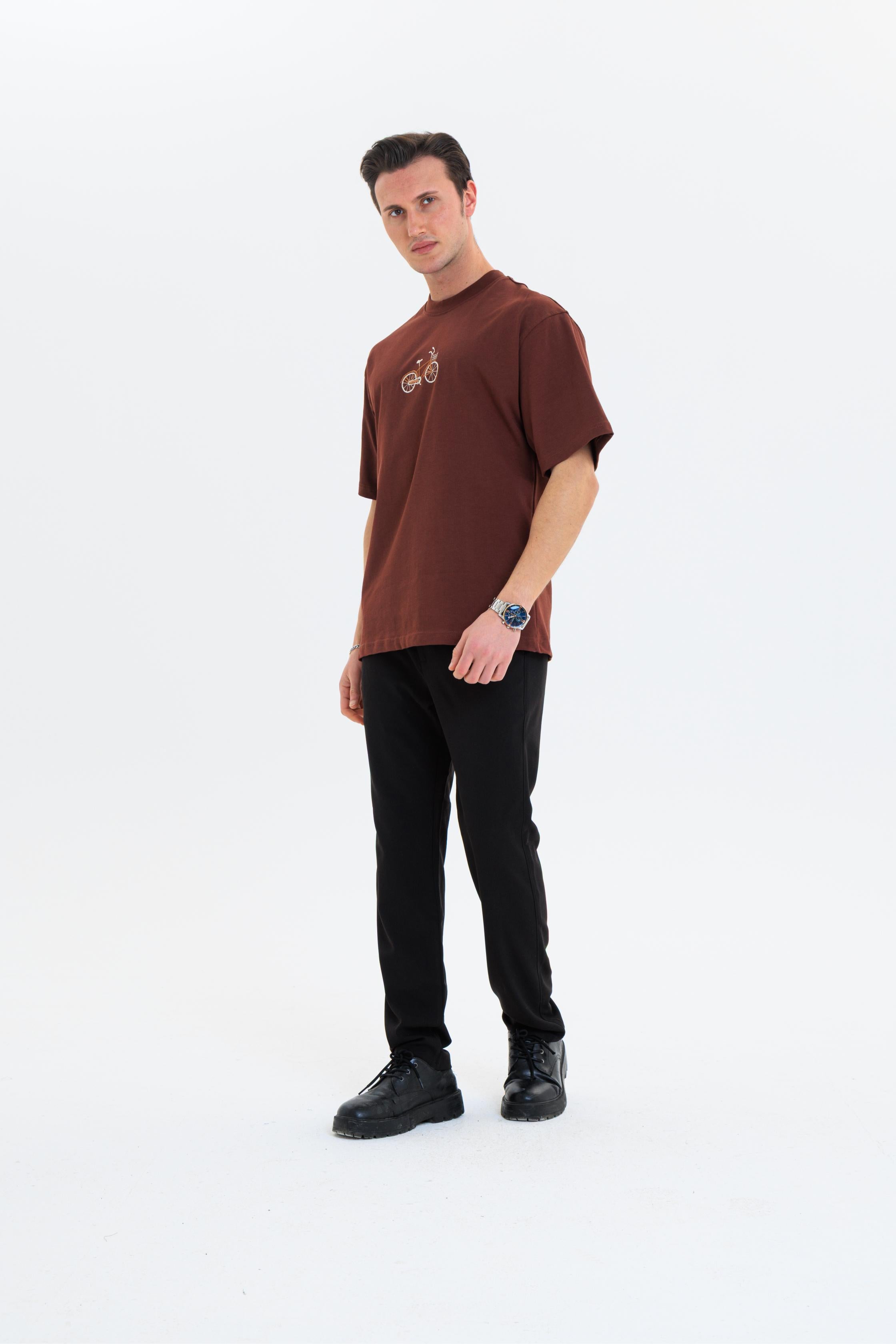 GEWER Erkek Basic T-Shirt Kahverengi - Bisiklet Yaka & Kısa Kollu Regular Kalıp