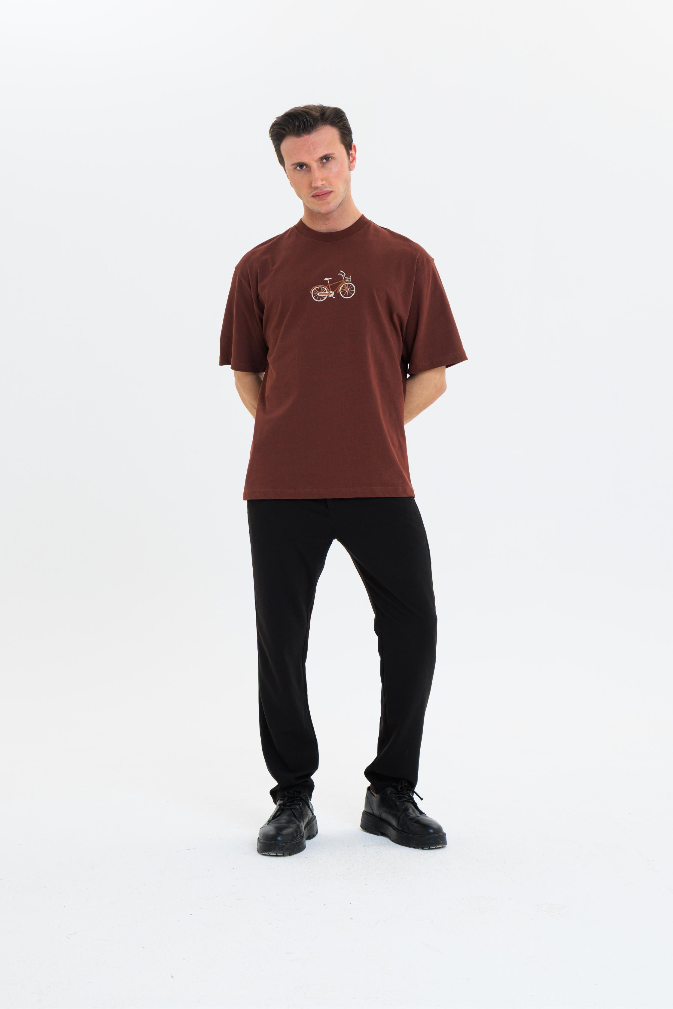 GEWER Erkek Basic T-Shirt Kahverengi - Bisiklet Yaka & Kısa Kollu Regular Kalıp