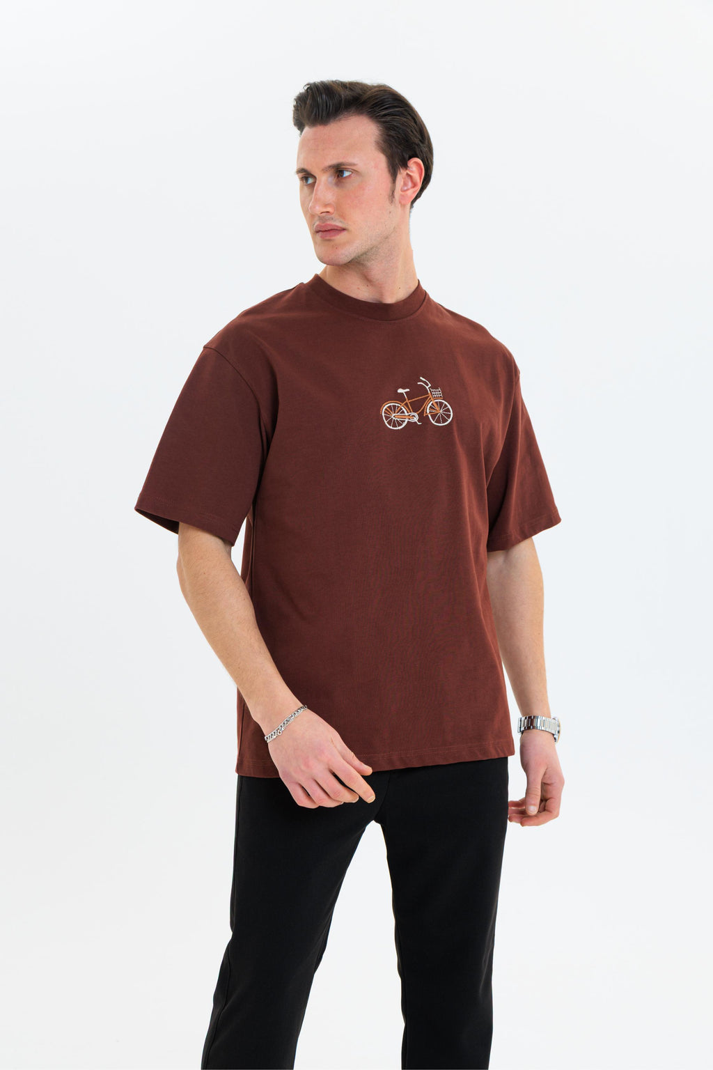 GEWER Erkek Basic T-Shirt Kahverengi - Bisiklet Yaka & Kısa Kollu Regular Kalıp