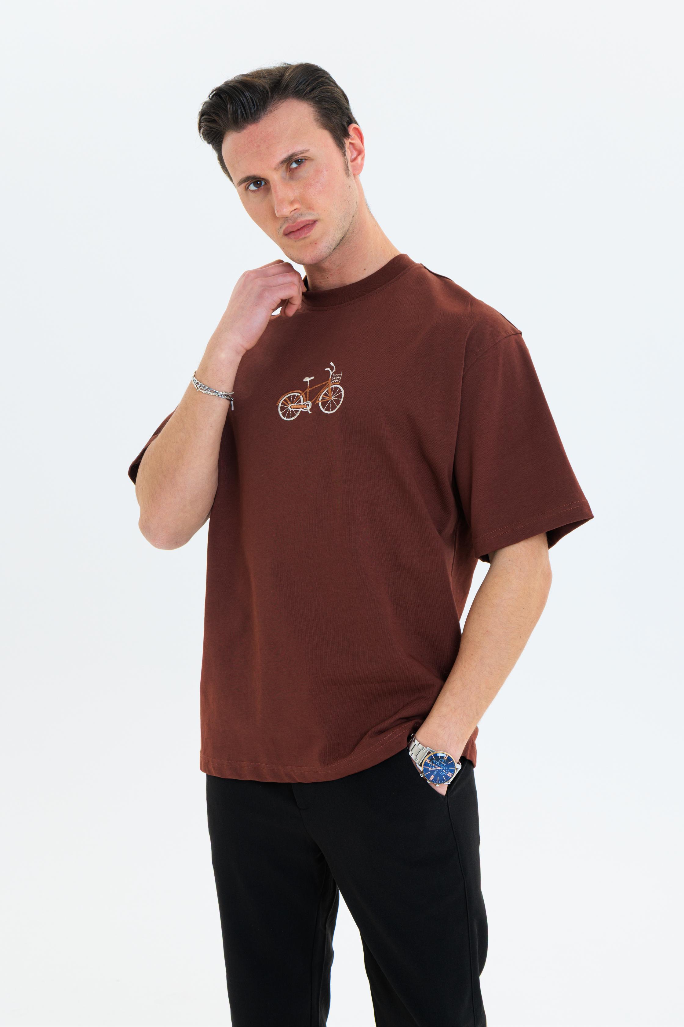 GEWER Erkek Basic T-Shirt Kahverengi - Bisiklet Yaka & Kısa Kollu Regular Kalıp