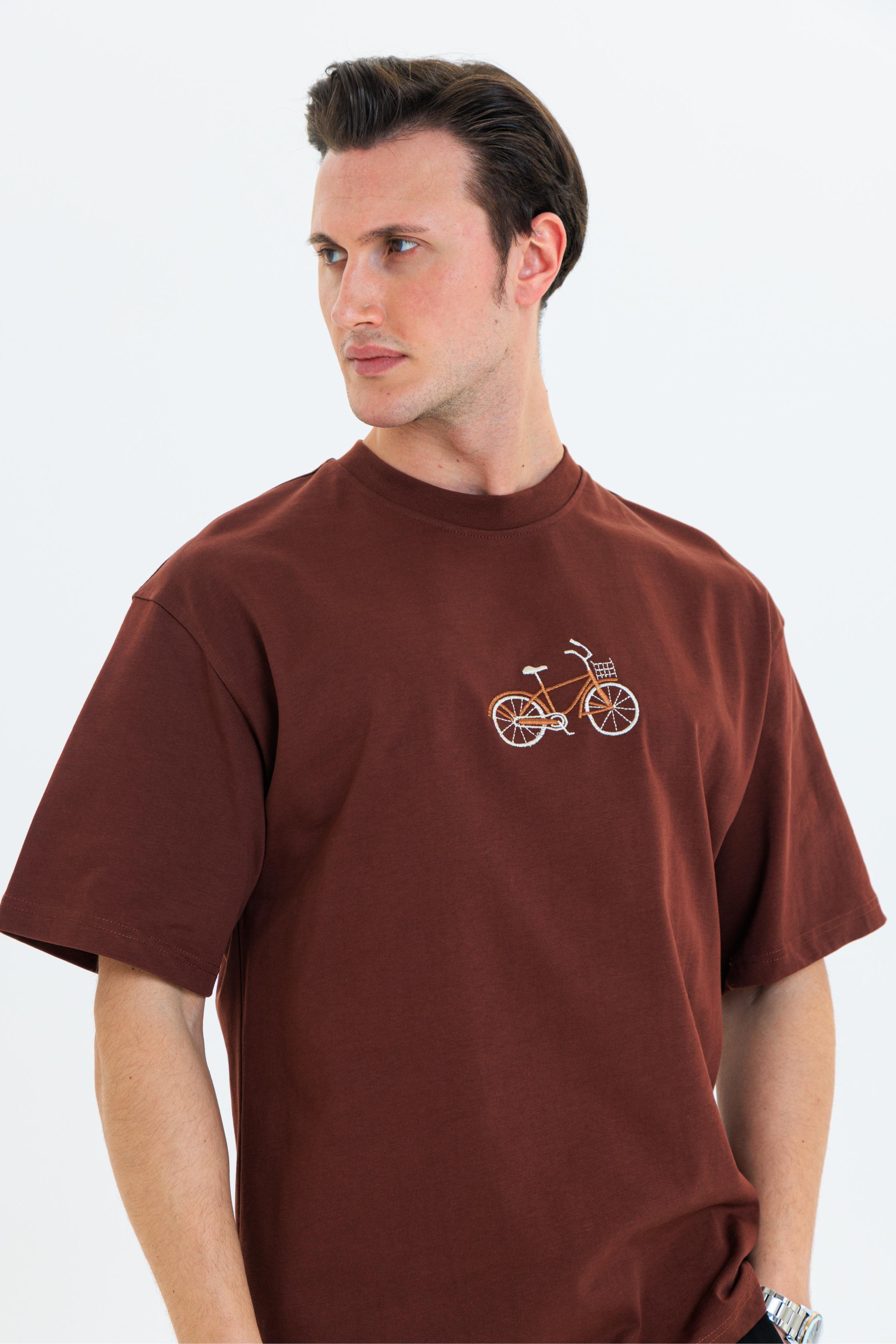 GEWER Erkek Basic T-Shirt Kahverengi - Bisiklet Yaka & Kısa Kollu Regular Kalıp