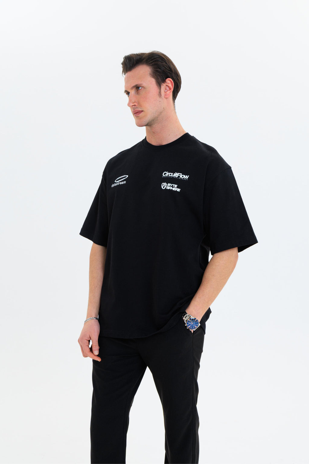 GEWER Erkek Basic T-Shirt Siyah - Bisiklet Yaka & Kısa Kollu Oversize Kalıp