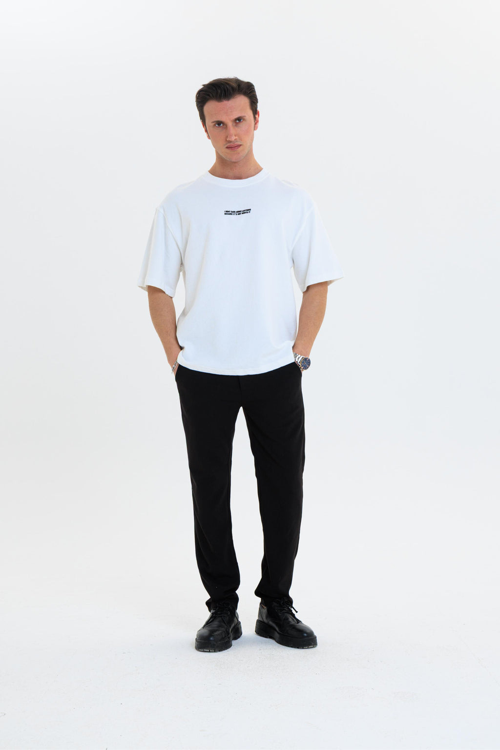 GEWER Erkek Basic T-Shirt beyaz - Bisiklet Yaka & Kısa Kollu Oversize Kalıp Triko Kumaş