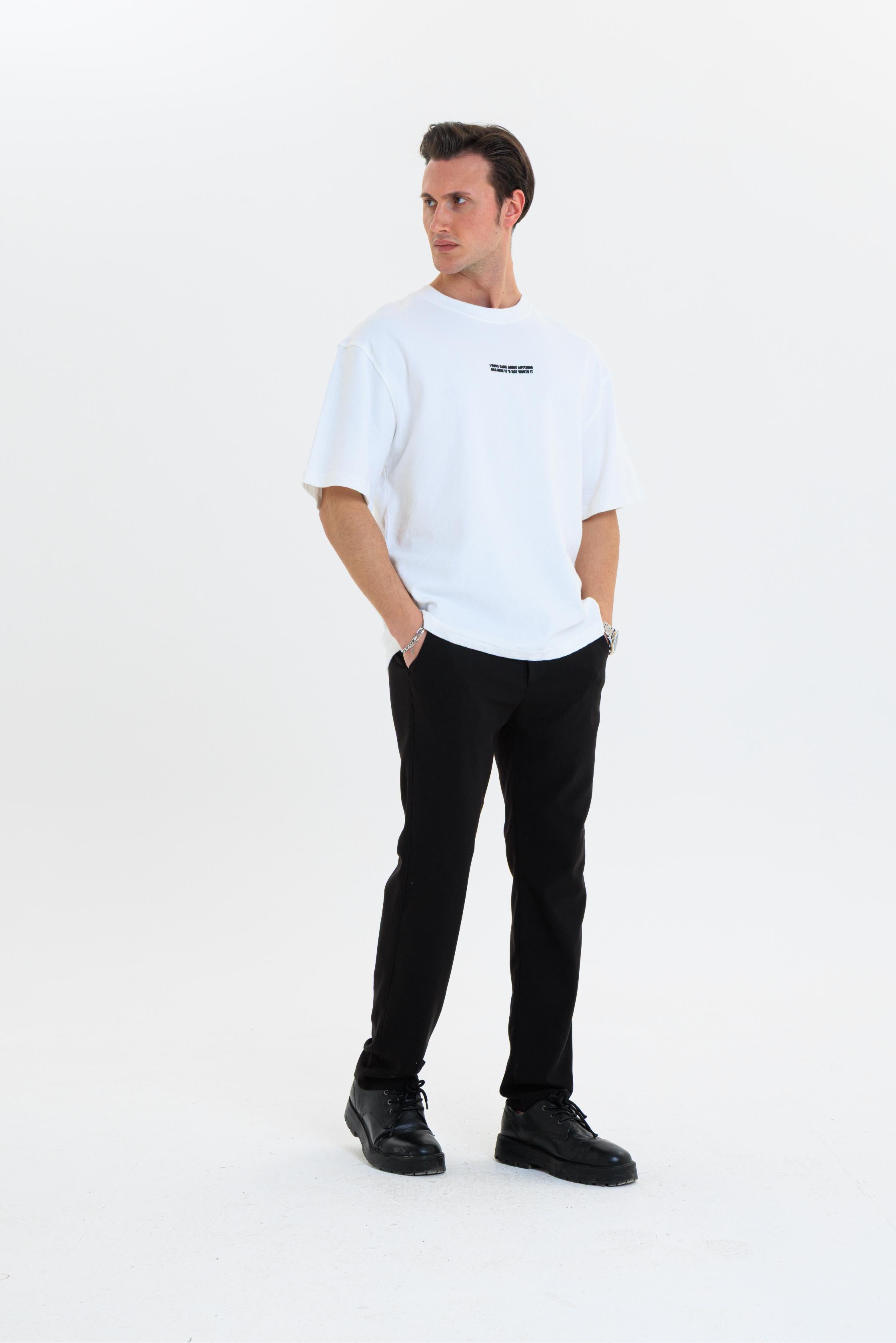 GEWER Erkek Basic T-Shirt beyaz - Bisiklet Yaka & Kısa Kollu Oversize Kalıp Triko Kumaş