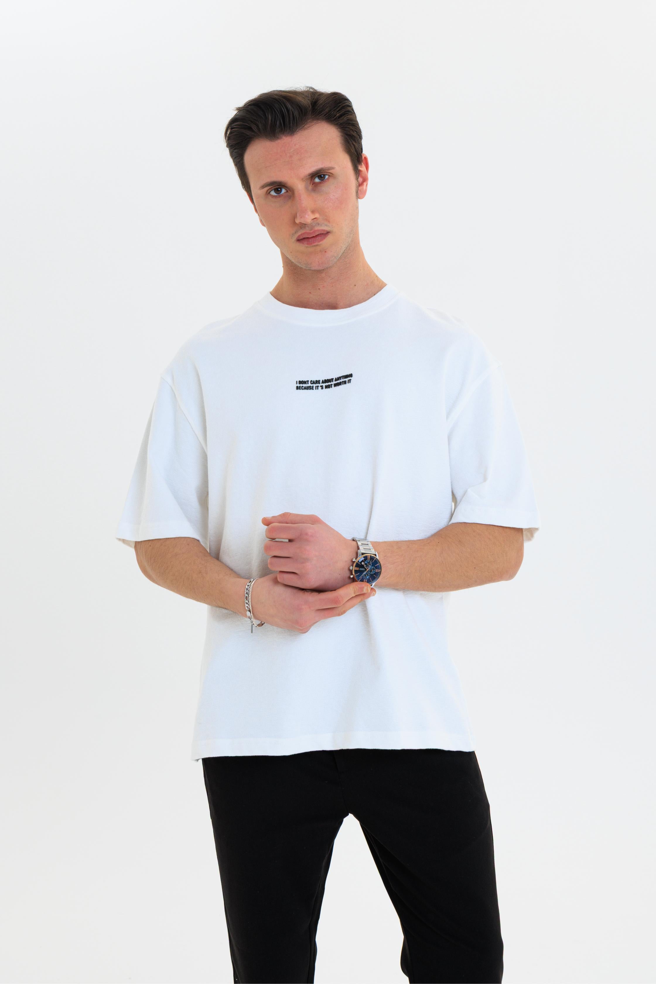 GEWER Erkek Basic T-Shirt beyaz - Bisiklet Yaka & Kısa Kollu Oversize Kalıp Triko Kumaş