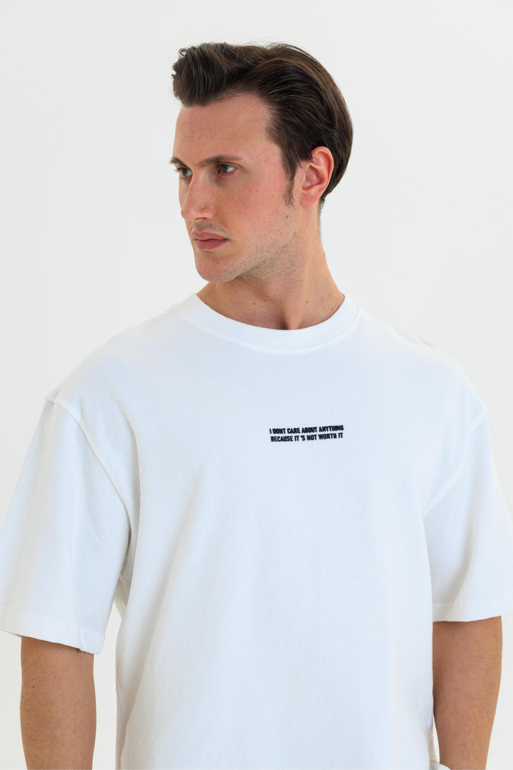 GEWER Erkek Basic T-Shirt beyaz - Bisiklet Yaka & Kısa Kollu Oversize Kalıp Triko Kumaş