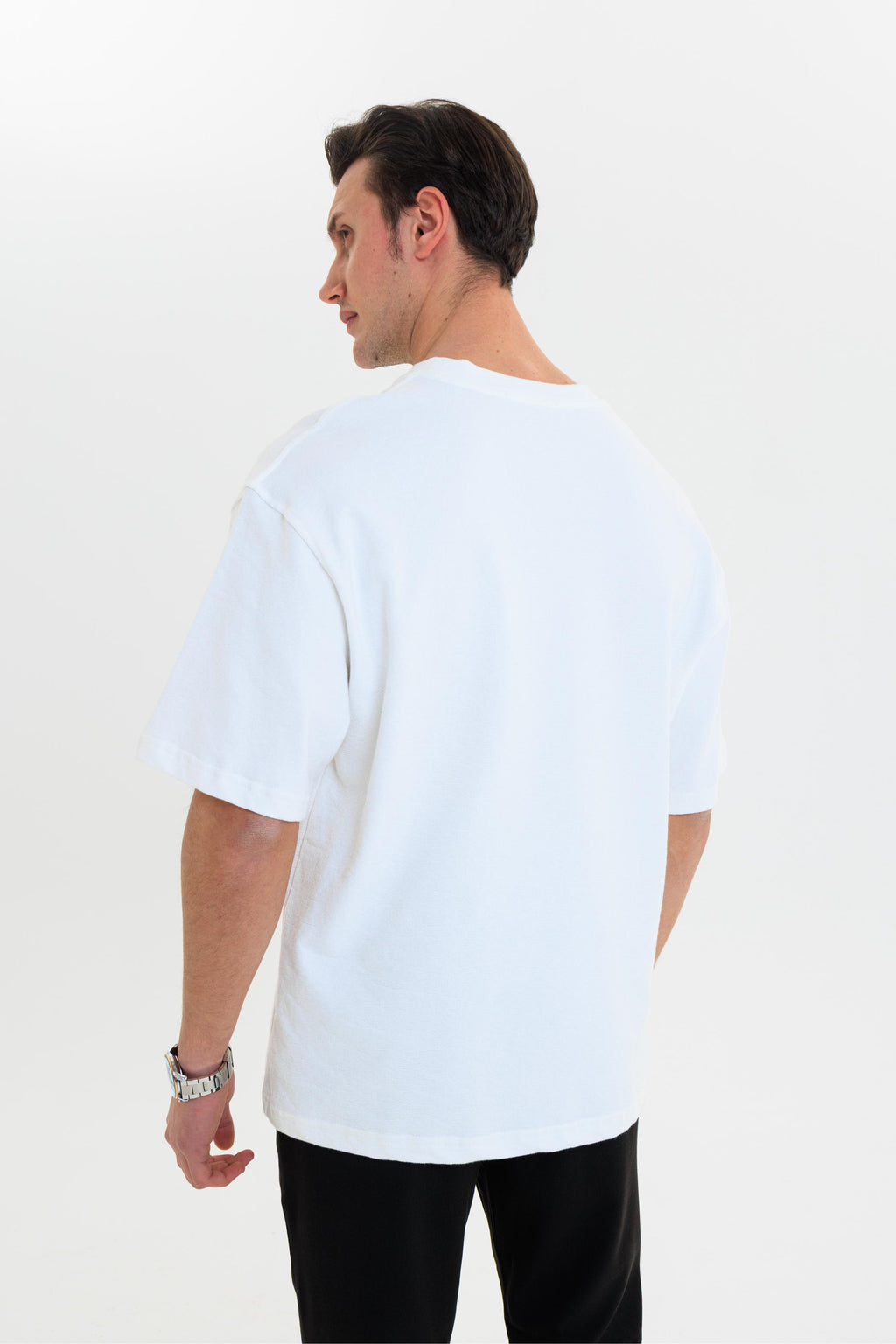 GEWER Erkek Basic T-Shirt beyaz - Bisiklet Yaka & Kısa Kollu Oversize Kalıp Triko Kumaş