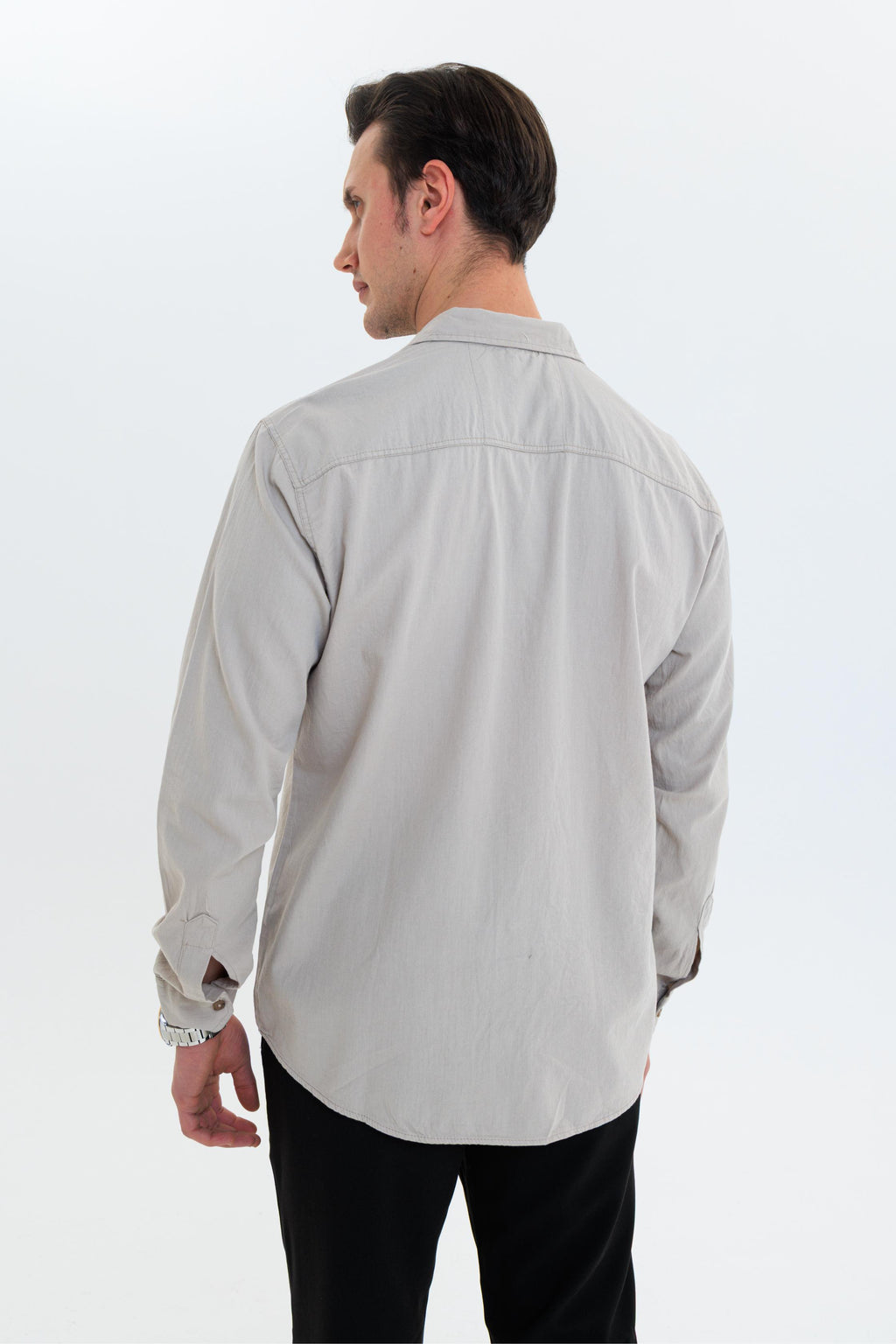 GEWER Erkek Slim Fit Cepli Nakış Detaylı %100 Pamuk Bej GÖMLEK