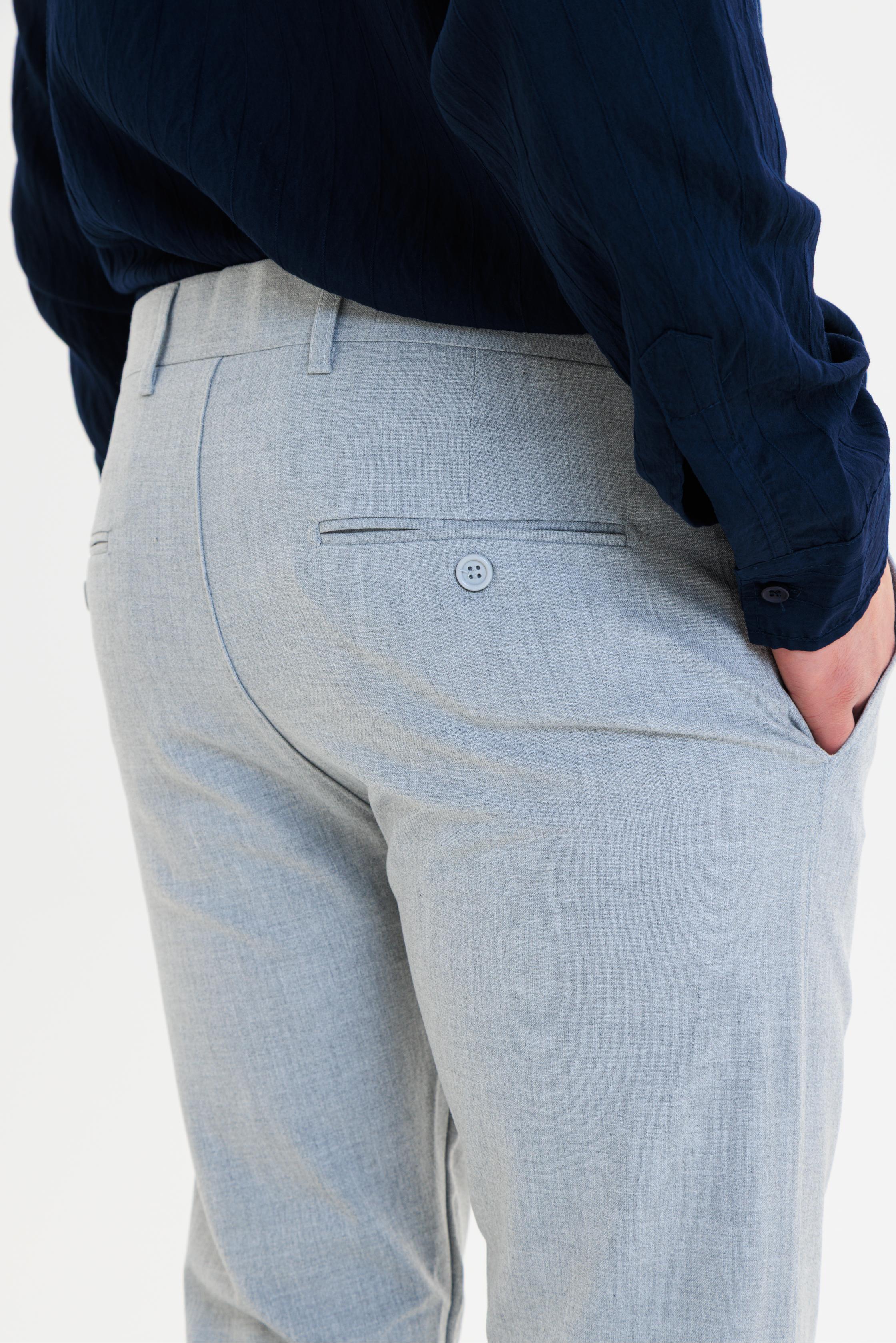 Erkek Düz Kesim Kumaş Pantolon Esnek Likralı Bilek Boy Gri -Skinny & Normal Bel